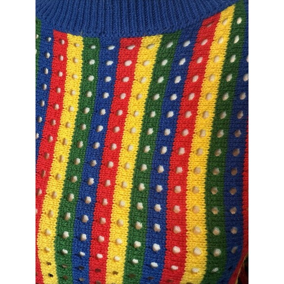 Rainbow Striped Sweater Women’s Medium Crewneck Circle Perf Groovy Retro - Picture 9 of 9